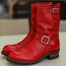 Men red biker boot, motorcycle style leather boot for mens, Men military boot