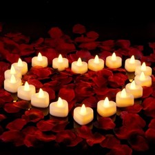 2000 Pieces Artificial Rose Petals with 24 Heart LED Tea Lights Candles Kit, ...