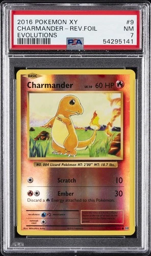 2016 POKEMON XY EVOLUTIONS #9 CHARMANDER-REVERSE FOIL PSA 7