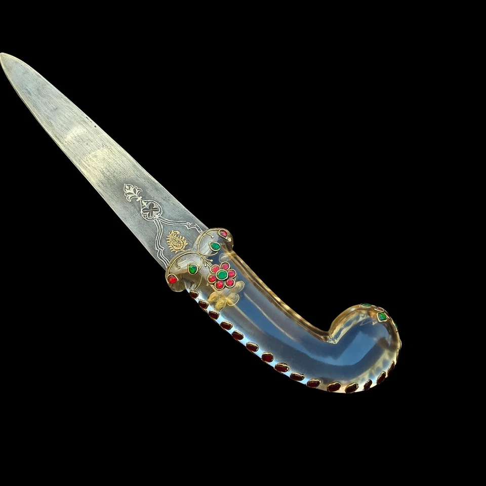 Daga Khanjar asentada gema empuñadura pistola cristal otomana vintage  Foto 3 de 4
