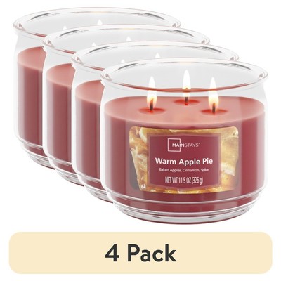 3-Wick Scented Candle Warm Pie Glass Jar 11.5 oz 4 Pack Home Fragrance