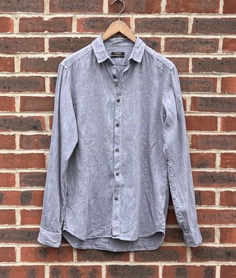 Diesel Schwarz Gold Herren Leinen Langarm Hemd MEDIUM Chambray