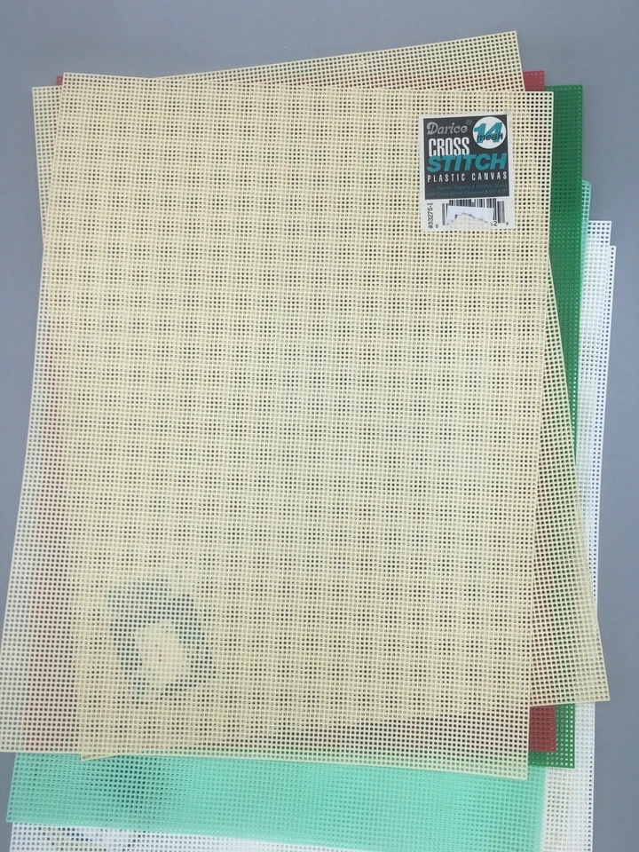 12 Old Plastic Mesh Cross Stitch Sheets 14 Count Darice Vintage Ames - Image 2 of 4