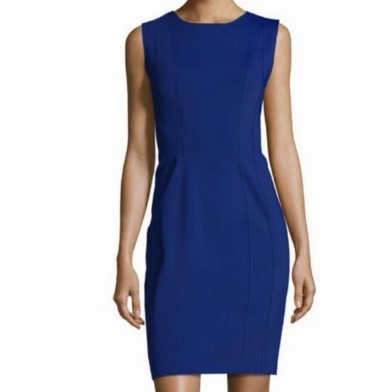 ¡¡NUEVO CON ETIQUETAS!! Vestido Vaina ELIE TAHARI Marley Costuras Azul Sólido Barón Carrera Talla 8 Foto 4 de 4