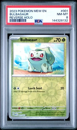 2023 POKEMON MEW EN-151 REVERSE HOLO #001 BULBASAUR PSA 8
