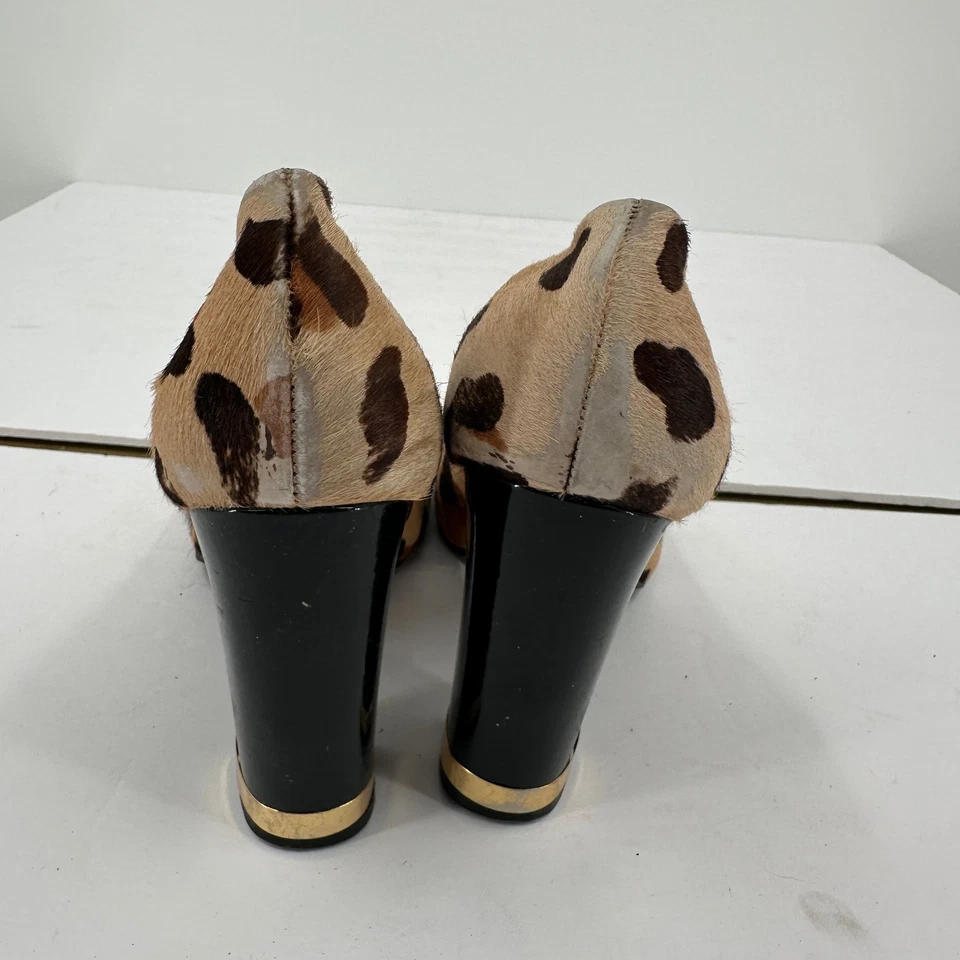 Tory Burch Estampado de Leopardo Pelo de becerro Bloque Tacones Hebilla Dorada Zapatos para Mujer 8.5M Foto 4 de 4