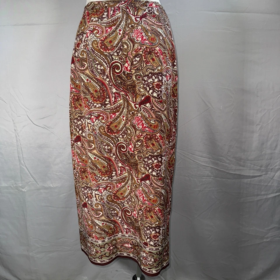 复古 Charter Club 真丝长裙女式 6 棕色佩斯利永恒时尚 — 第 4/4 张图片