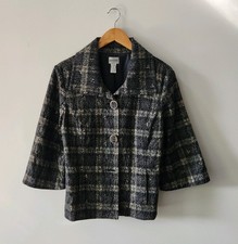 Chico s Lace Plaid Jacket Womens Size 1 Fully Lined Evening Blazer