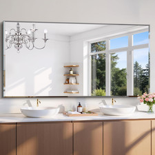 30x60 Large Beveled Frameless Bathroom Mirror - Shatterproof Chic Design