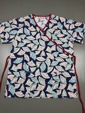 fashion scrubs women's scrub top size x-large mock wrap multicolor fan navy blue