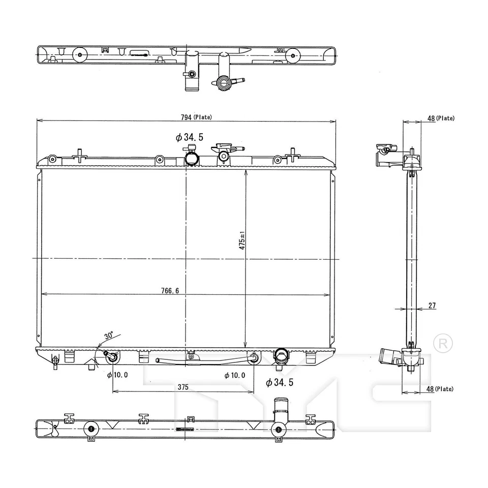 Conjunto de radiador TYC 13024 para Toyota Highlander 08-10 Foto 2 de 4