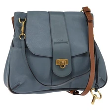 Chloe Shoulder Bag Leather Light Blue Gold Auth BA6462