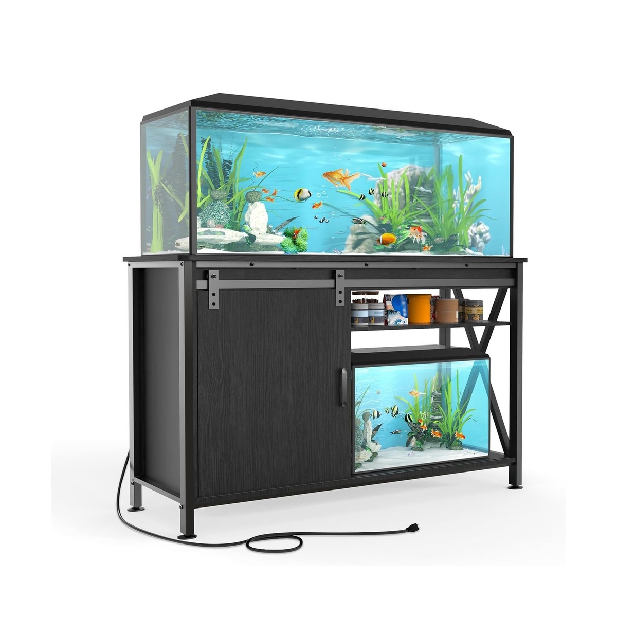 55 gallon fish tank with stand and accessories Hlivelood Farmhouse 55-75 Power Outlet, Aquarium Stand w/Cabinet&Sliding Barn Door, Heavy Duty Reptile Tank Stand for Fish/Turtle/Reptile Terrarium, 1000LB Capacity, White : Pet Supplies 30 gallon tanks TITANEZE 55 Gallon Double Aquarium