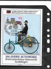 GERMANY GERMAN SC#1453a CTO USED 1986 BENZ TRICYCLE & CAR SOOUVENIR SHEET STAMP