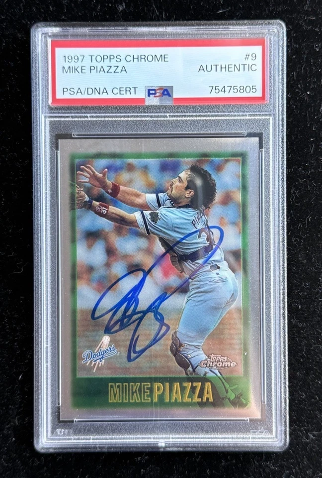 1997 Topps Chrome #9 Mike Piazza Signed Dodgers Mets PSA AUTO - Image 3 of 3