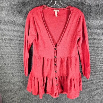 Matilda Jane Womens Small Cardigan Love Me Tender Buttoned Red Sweater Duster
