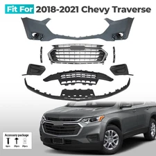 Front Bumper Cover Grille Assembly Set w/ Fog Light For 2018-2021 Chevy Traverse