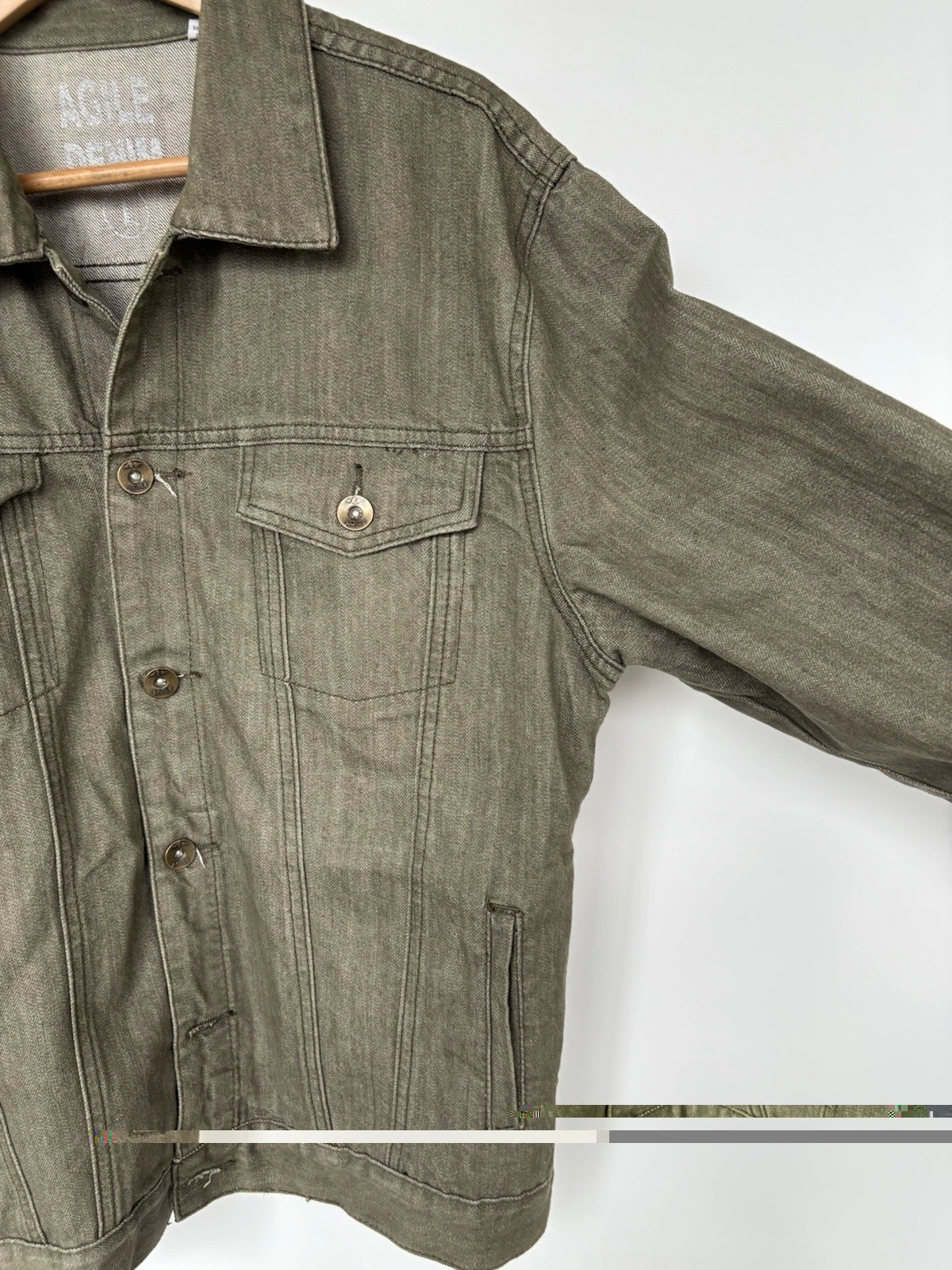 Agile Men's XL Maroon Denim Jacket Casual Button-Up Green image 5