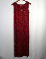 Justin Thyme Womens Safari Print Jumper Dress Size 14 Red Bead Necklace Modest