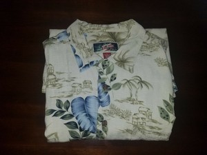 La-Cabana-Large-L-Multi-Color-Short-Sleeve-Hawaiian-Floral-Mens-Button-Up-Shirt