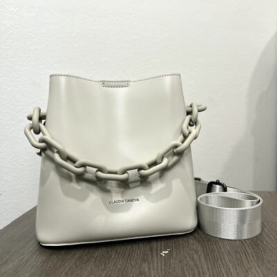 Claudia Canova Womens OS Chain & Web Shoulder Strap Tote Bag Light Grey