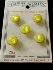 Vintage Yellow Gold Tone Edge Shank Buttons On Card Supreme Quality 5/8" Set Of