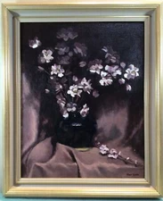 Alma Shaw Floral Work Framed Oil Painting  Circa 1980s