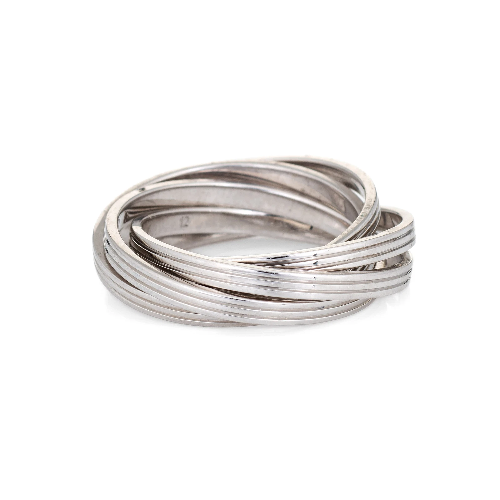 Bague à rouler Gucci taille 6,5 Estate or blanc 18 carats bandes imbriquées