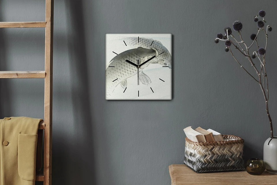 Wanduhr Uhr Wandbild Leinwand 30x30 Malerei Asiatische Tier Fische Kunst - Bild 4 von 4