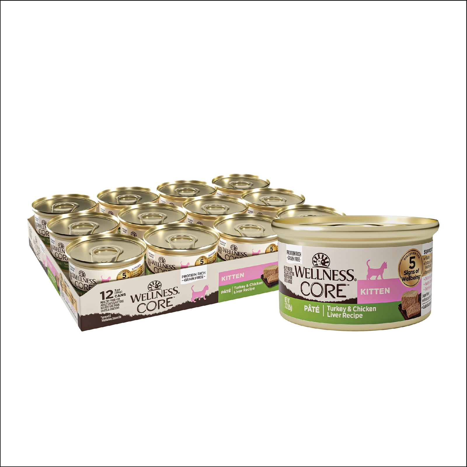 Wellness CORE Natural Grain Free Wet Canned Kitten Food 3-Ounce Can (Pack of 12)
