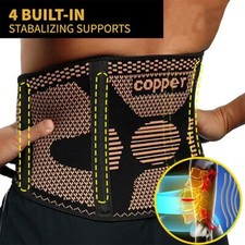 Copper Lumbar Waist Support Brace Belt Lower Back Pain Relief for Men Women 
