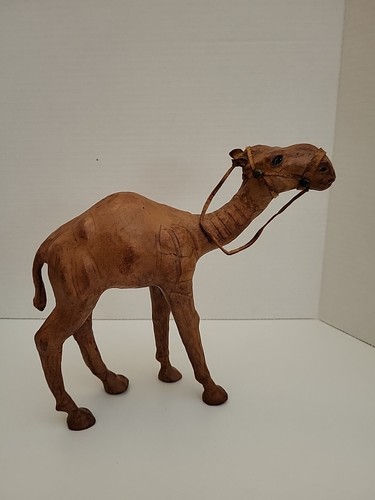 Vintage Leather Wrapped Camel Figurine 9" Made In India
