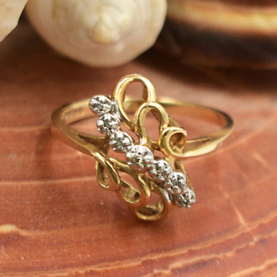 10 Karat gelber Nachlass Nachlass Diamant Ring durchbrochen Größe 6,25