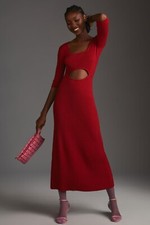 NWT ANTHROPOLOGIE X FAVORITE DAUGHTER Sz S THE CRUSH DRESS RIBBED MIDI RED