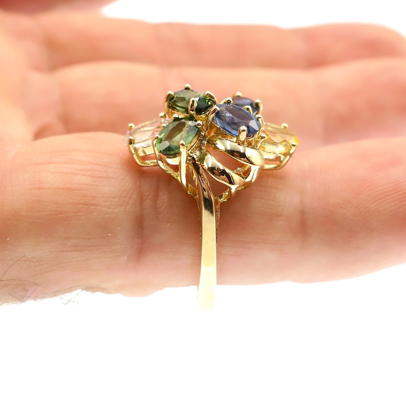 Classic 14k Solid Yellow Gold Multi-Colored Sapph… - image 3