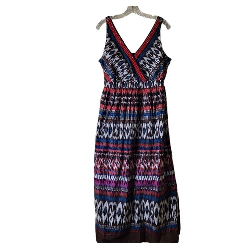 Charter Club Maxi Sundress Size 14 Southwestern Inspired Beaded Cotton