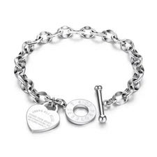 Women's Charm Stainless Steel Heart Bracelet Silver Girl Link Chain Bangle New