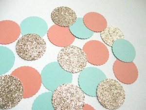 Confetti 1 Paper Circles Teal Peach Gold Wedding Birthday Party