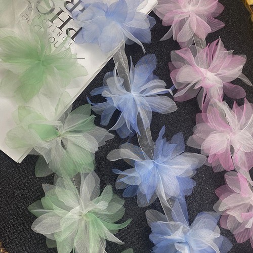 1 Yard 3D Flower Lace Trim Organza Ribbon Edge Wedding Dress Clothing Sewing DIY - Picture 2 of 24