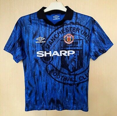 MANCHESTER UNITED 1992-1993 BLUE AWAY FOOTBALL SHIRT - My Retro Jersey