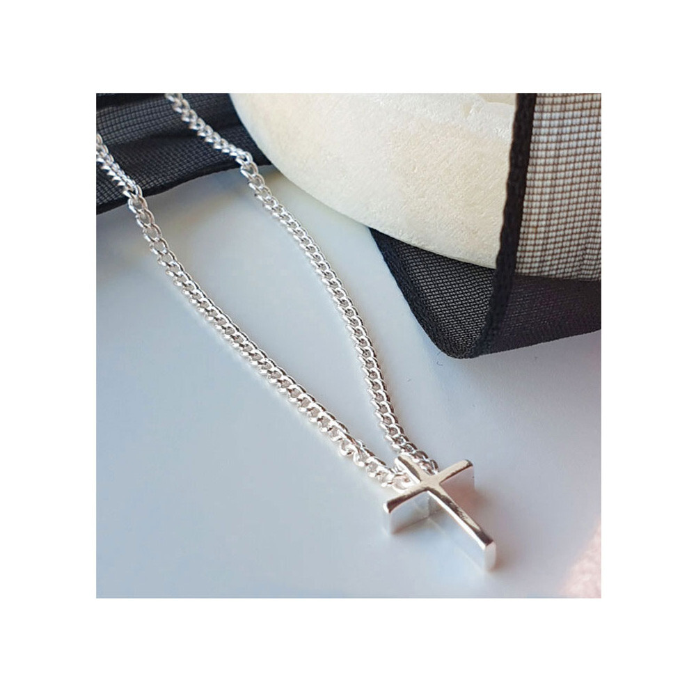 925 Sterling Silver Minimalist Cross Necklace, 16