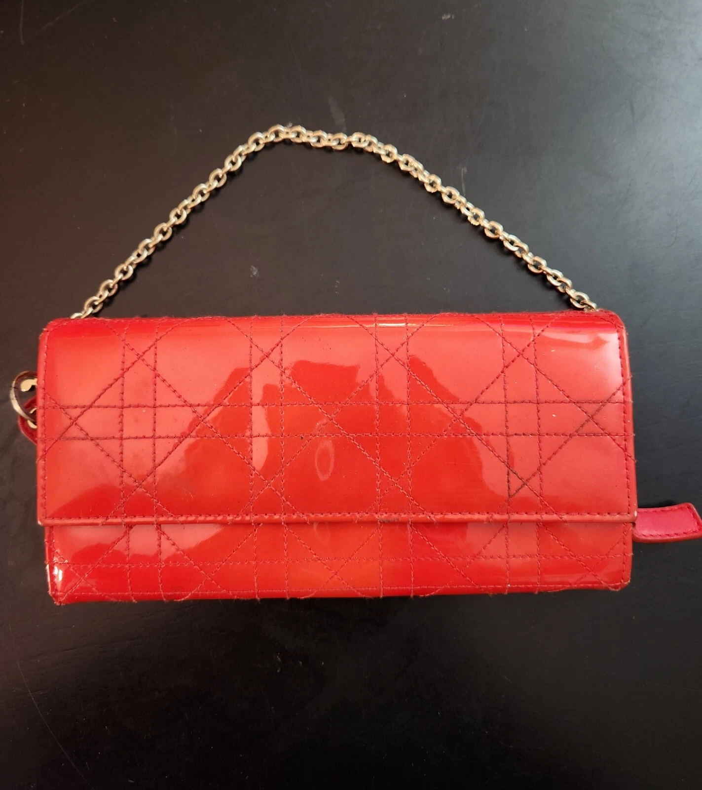 Pochette Christian Dior rouge verni 7 x 4 pouces #B0085 