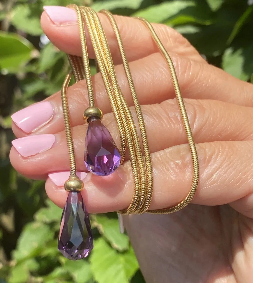 Vintage 18K Amethyst Briolette Scarf Multiway Necklace Estate Fine Jewelry 36"