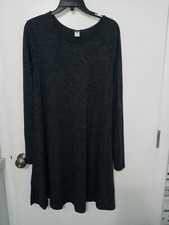 Old Navy Long Sleeve Heather Gray Fit & Flare Knit Stretchy Semi Sheer Dress