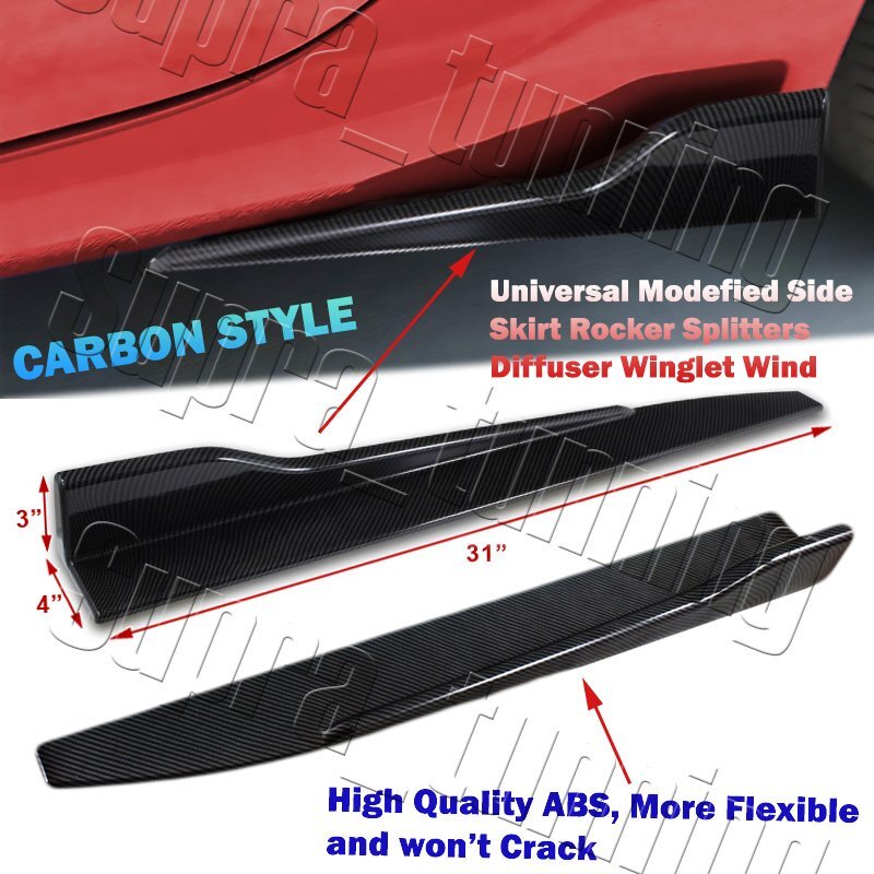 Universal Carbon Fiber Style Side Skirt Splitters / Winglets - 31" X 4", Urethane Construction (Set)