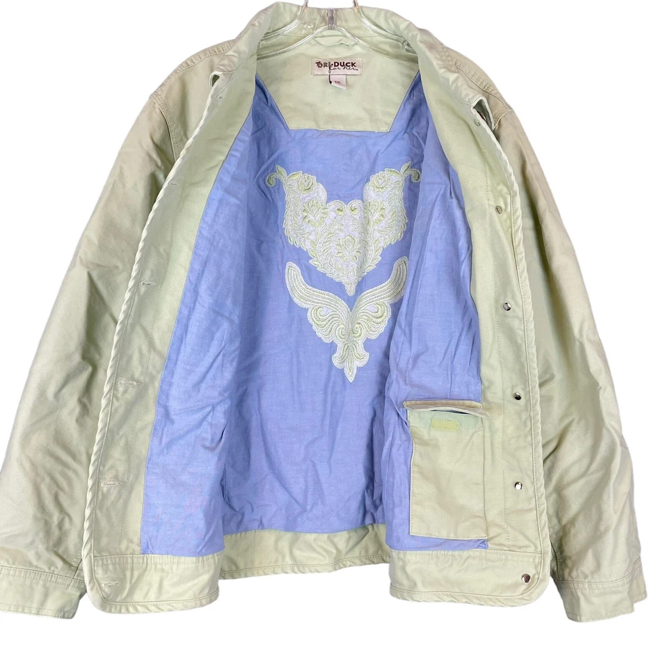 DRI утка для нее женщин XXL 2XL водитель грузовика куртка зеленый кнопка холст вышитый - Изображение 3 из 4