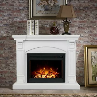 White 2000w Electric Fireplace Wood Mantel Flame Effect Fire Place