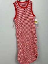 Time And Tru Red & White Striped Sleeveless Henley Dress Women's Medium (8-10)