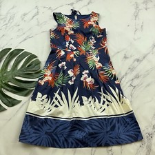 Talbots Tropical Print Dress Size 4 Petite Blue Orange Floral Fit Flare Pockets
