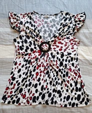 Creative Design Works CDW Womens Shirt Blouse Top XL Sleeveless Spotted Stretch